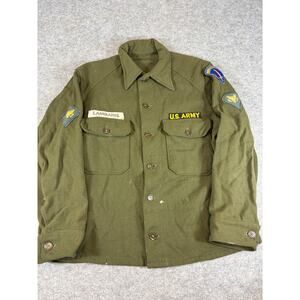 VINTAGE US Army Shirt Jacket Mens Medium Green Lambaris Field Military Uniform